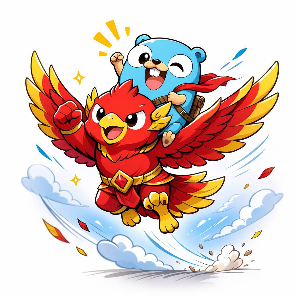 Kruda Garuda mascot carrying Go gopher